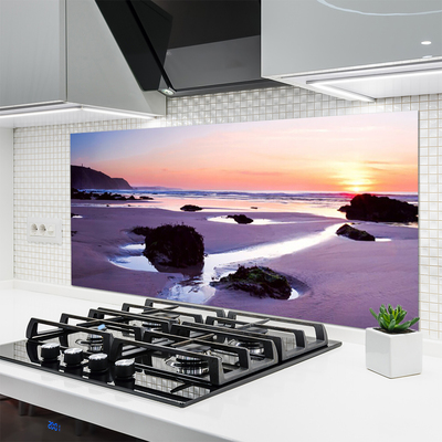 Kitchen Splashback Beach landscape purple