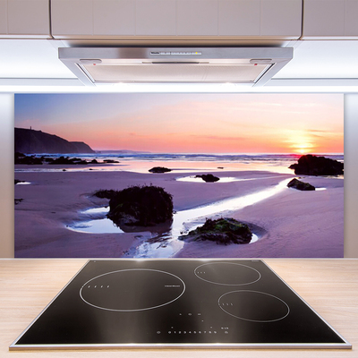 Kitchen Splashback Beach landscape purple