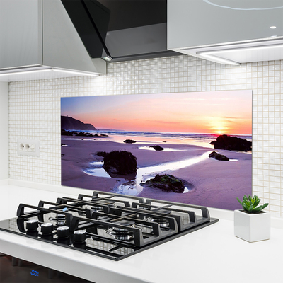 Kitchen Splashback Beach landscape purple