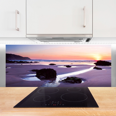 Kitchen Splashback Beach landscape purple