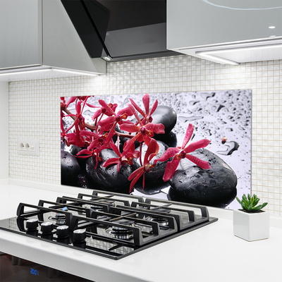 Kitchen Splashback Flower stones art black red