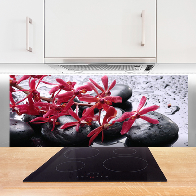 Kitchen Splashback Flower stones art black red