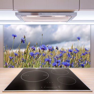 Kitchen Splashback Flowers floral purple green