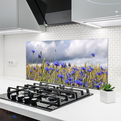 Kitchen Splashback Flowers floral purple green