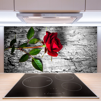 Kitchen Splashback Rose floral red green