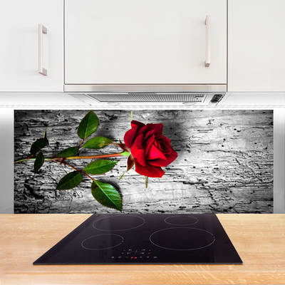 Kitchen Splashback Rose floral red green