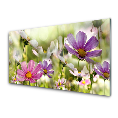 Kitchen Splashback Flowers nature pink yellow green