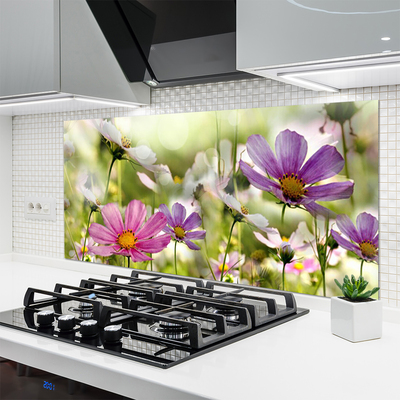 Kitchen Splashback Flowers nature pink yellow green