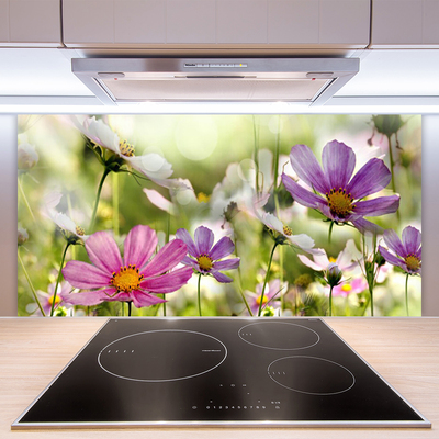 Kitchen Splashback Flowers nature pink yellow green