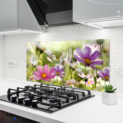 Kitchen Splashback Flowers nature pink yellow green