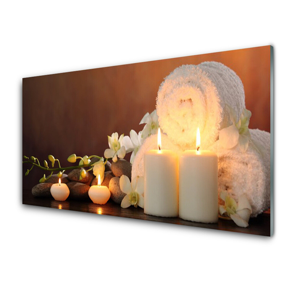 Kitchen Splashback Candles bath towels art white yellow