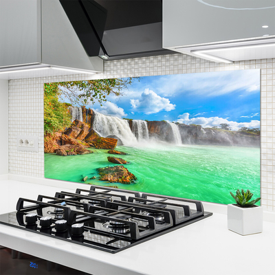 Kitchen Splashback Waterfall lake landscape blue brown white green