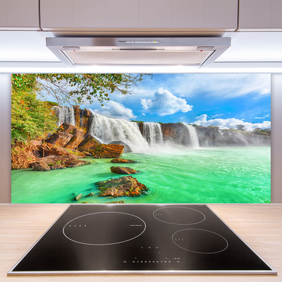 Kitchen Splashback Waterfall lake landscape blue brown white green