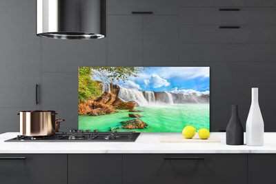 Kitchen Splashback Waterfall lake landscape blue brown white green