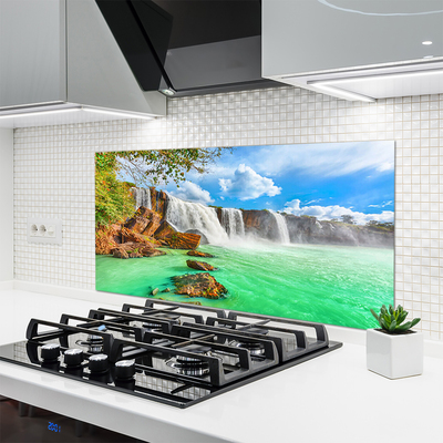 Kitchen Splashback Waterfall lake landscape blue brown white green