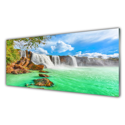 Kitchen Splashback Waterfall lake landscape blue brown white green