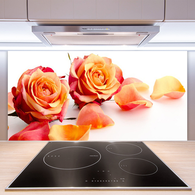 Kitchen Splashback Roses floral yellow orange