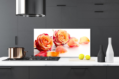 Kitchen Splashback Roses floral yellow orange