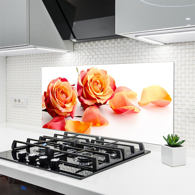 Kitchen Splashback Roses floral yellow orange