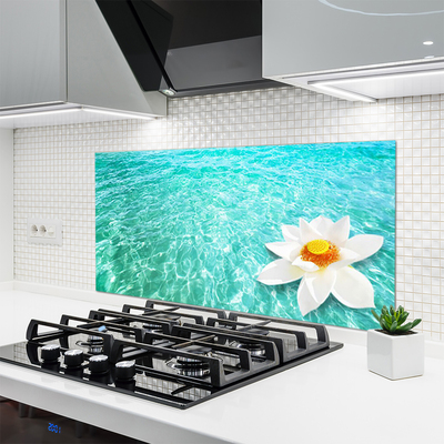 Kitchen Splashback Water flower art blue white