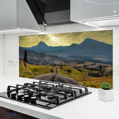 Kitchen Splashback Road mountain landscape black green blue