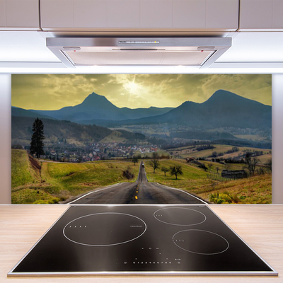 Kitchen Splashback Road mountain landscape black green blue