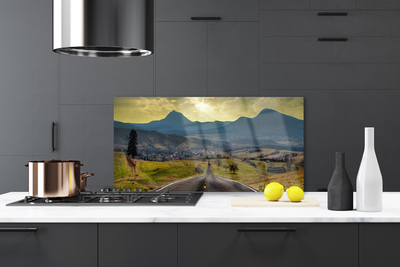 Kitchen Splashback Road mountain landscape black green blue