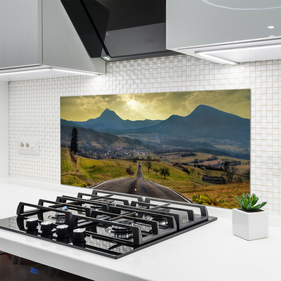 Kitchen Splashback Road mountain landscape black green blue