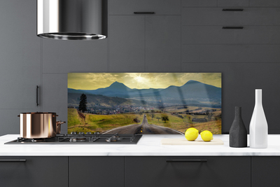 Kitchen Splashback Road mountain landscape black green blue