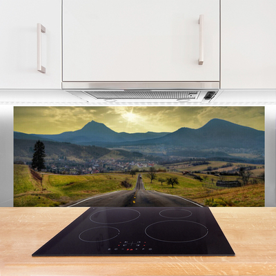 Kitchen Splashback Road mountain landscape black green blue