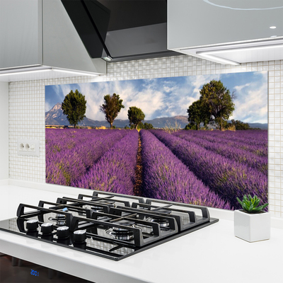 Kitchen Splashback Meadow trees nature pink green