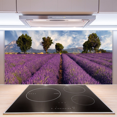 Kitchen Splashback Meadow trees nature pink green