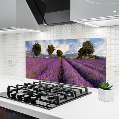 Kitchen Splashback Meadow trees nature pink green