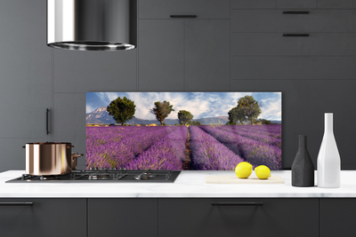 Kitchen Splashback Meadow trees nature pink green