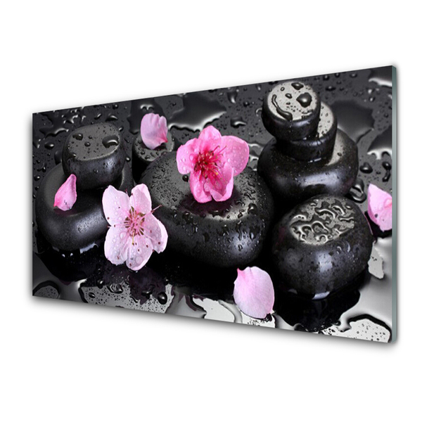 Kitchen Splashback Flower stones art pink black