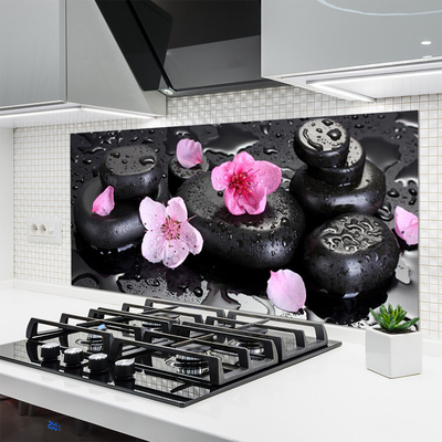 Kitchen Splashback Flower stones art pink black