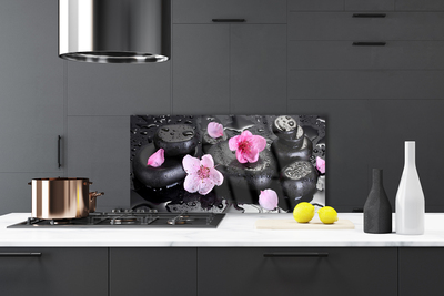 Kitchen Splashback Flower stones art pink black