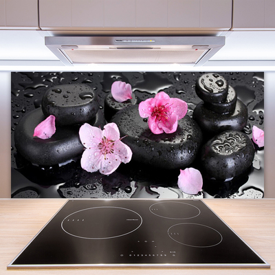 Kitchen Splashback Flower stones art pink black