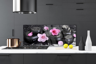 Kitchen Splashback Flower stones art pink black