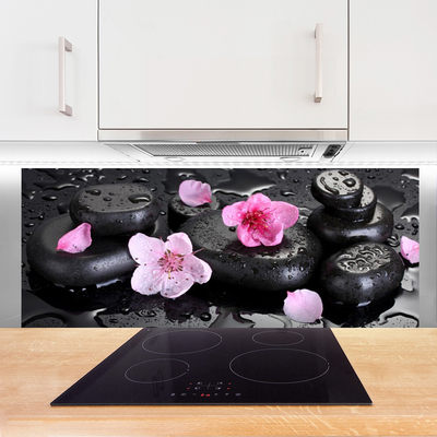 Kitchen Splashback Flower stones art pink black