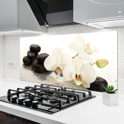 Kitchen Splashback Flower stones floral white black