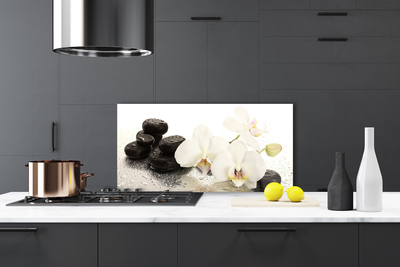 Kitchen Splashback Flower stones floral white black