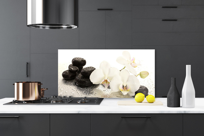 Kitchen Splashback Flower stones floral white black