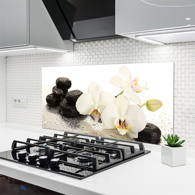 Kitchen Splashback Flower stones floral white black