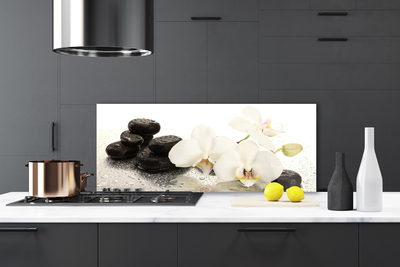 Kitchen Splashback Flower stones floral white black