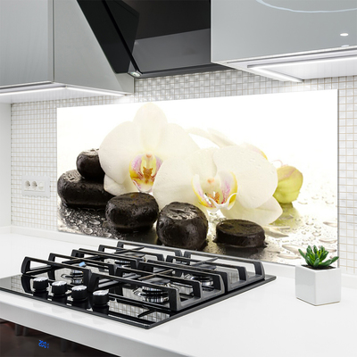 Kitchen Splashback Flower stones art white black