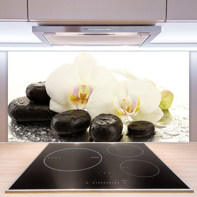 Kitchen Splashback Flower stones art white black