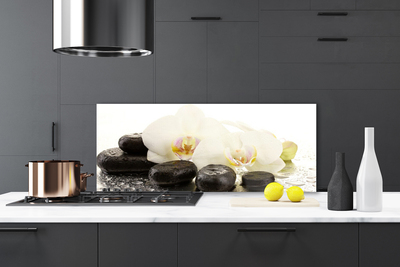 Kitchen Splashback Flower stones art white black