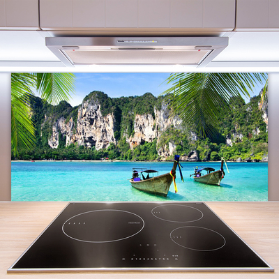 Kitchen Splashback Boats sea landscape blue grey green