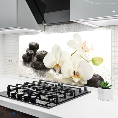 Kitchen Splashback Flower stones floral white black